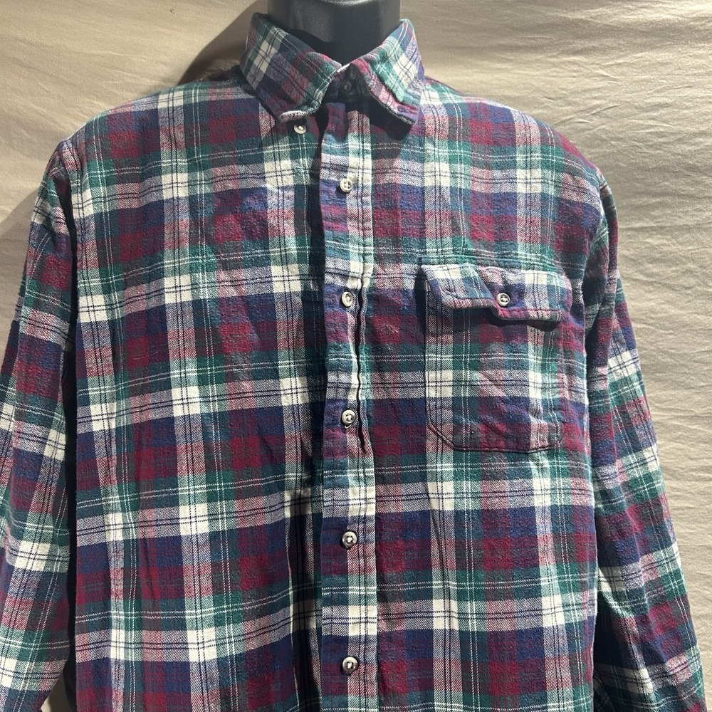 Vintage 90s Lands' End Flannel Shirt Men's Large Plaid Made in USA Cotton